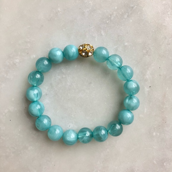 Vintage Jewelry - Vintage Blue Beaded Gold Diamond Bracelet